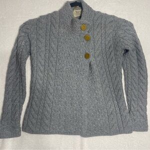 Aran sweater Gray Cable Knit  sweater with Button Detail Merino Wool